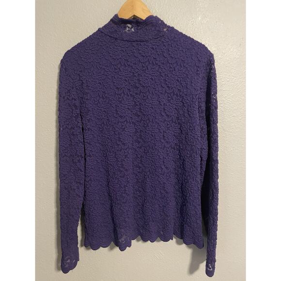 Coldwater Creek Womens Top XL Purple Floral Lace Mesh Stretch Lined Romantic - Picture 2 of 7